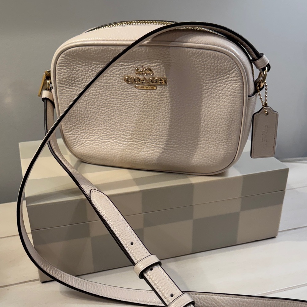 Coach Jamie Crossbody Bag with Gold Hardware and Cream Leather